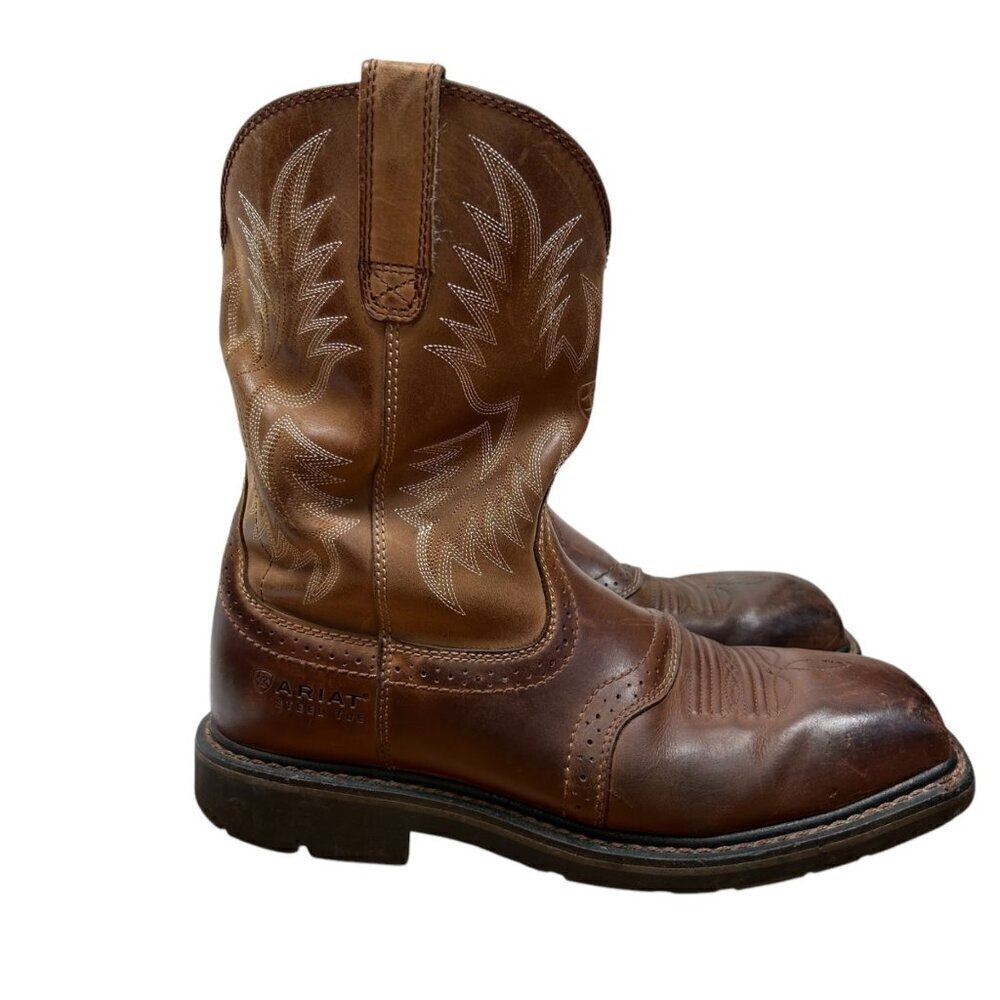 Ariat Sierra Wide Square Toe Steel Leather Cowboy Boots Size 10.5EE Brown Workwe